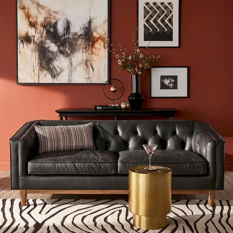 Tullio Black Leather Button Tufted Loveseat by iNSPIRE Q Modern - Sofa