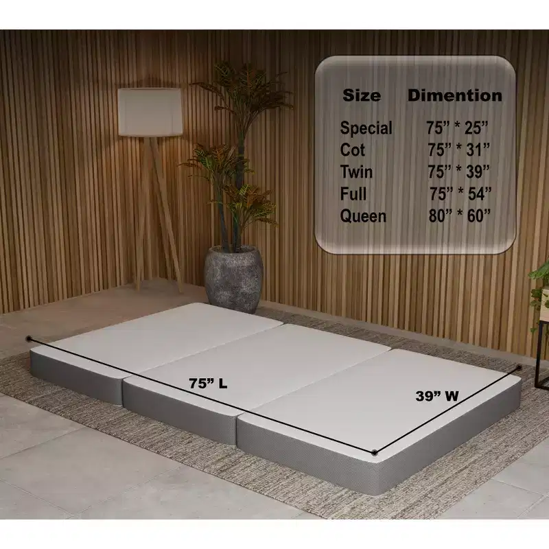 Continental Sleep 4 Portable Tri Folding Gel Memory Foam Mattress | Breathable Mesh Sides with Ultra Soft, Removable and Washable Cover.