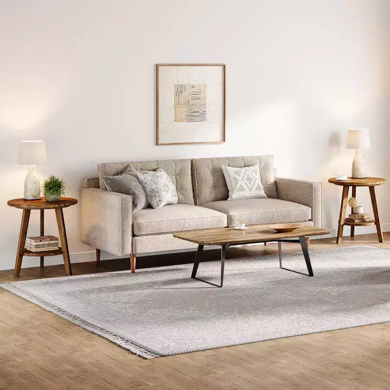 Lantine Solid Wood Round Side Table, 2-Tier Farmhouse End Table with Storage Shelf, Nightstand for Living Room, Bedroom, Easy Assembly
