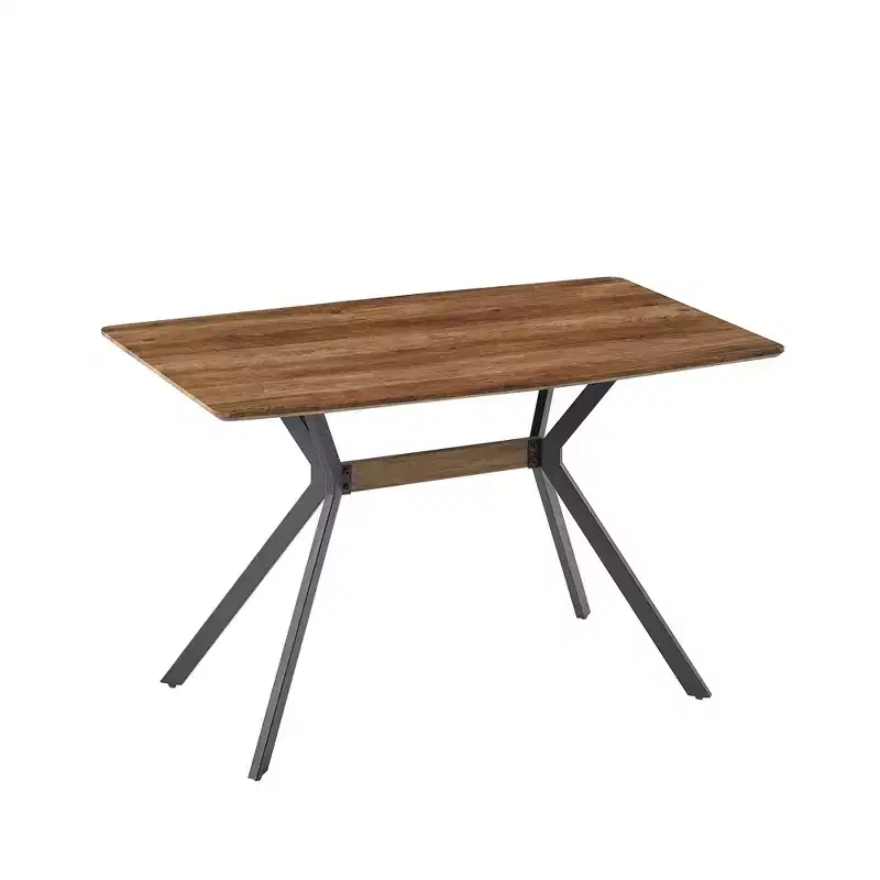 Homy Casa Rectangular Dining Table, Walnut Top with Black Metal Legs  Contemporary Urban Style