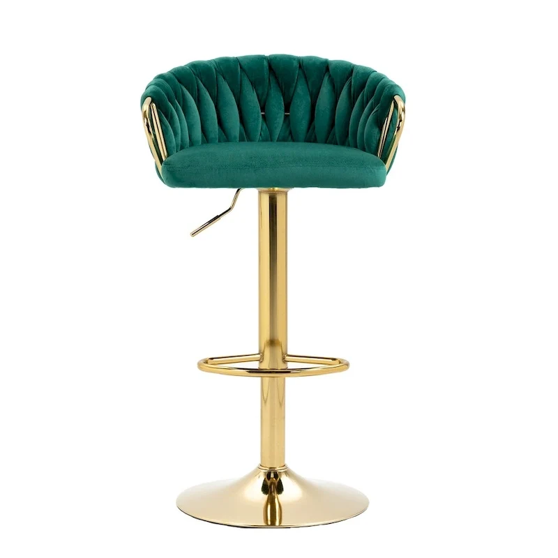 Set of 4 Bar Stool Adjustable Height Swivel Velvet Woven