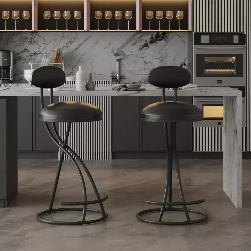 Vatros Round Bar Stools Modern Velvet Upholstered Counter Chair for Dining Room