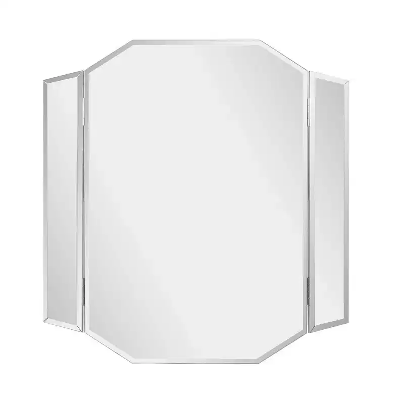 Beveled Bi-Fold Vanity Mirror: Modern Rectangle, Wall Mount, MDF Frame, 32x30"