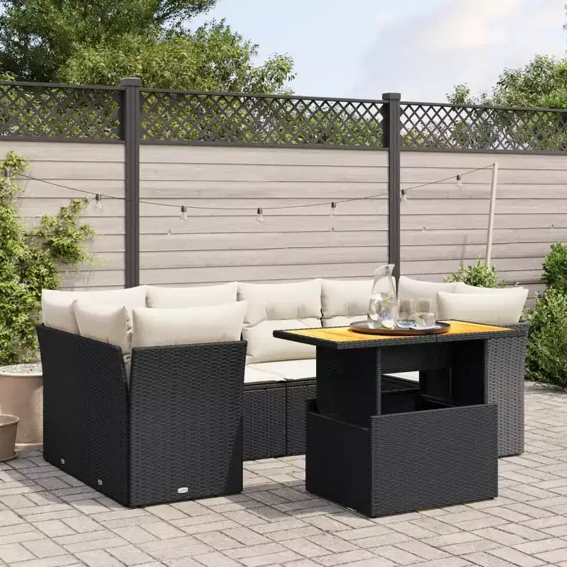 vidaXL Garden Sofa Set Black PE Rattan 7 Piece Set Adjustable Armrests
