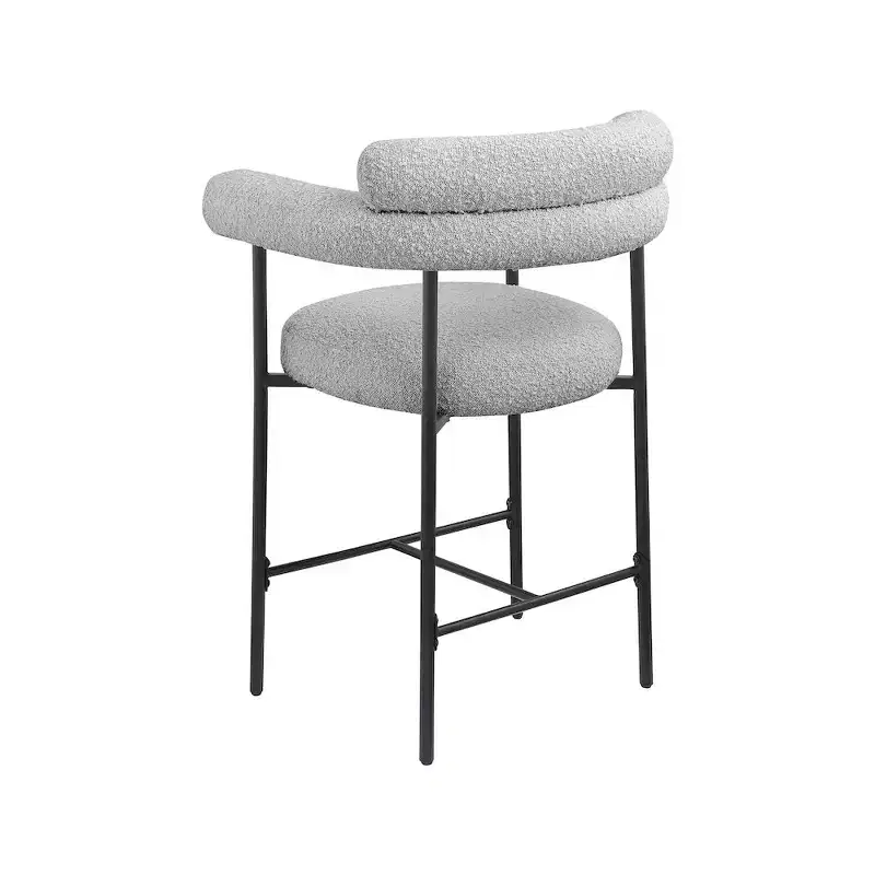 Meridian Furniture,Blake Grey Boucle Fabric Counter Stool, Set of 2