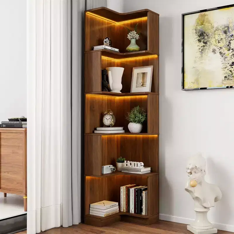 Corner Bookshelf, 5-Tier L-Shaped Freestanding Storage Organizer with Baffle, 68.9