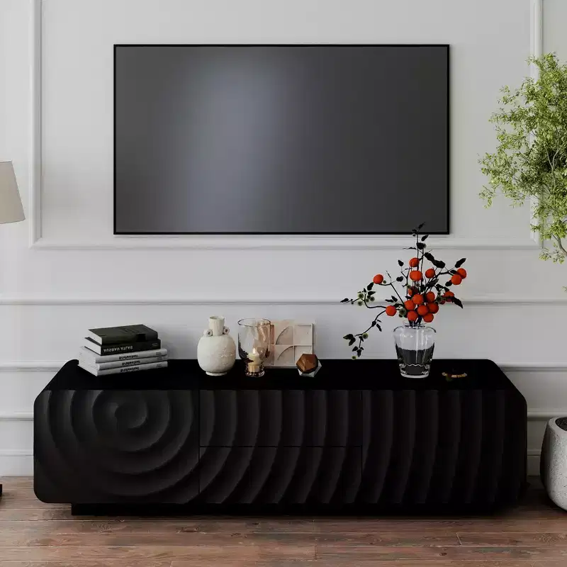 58 TV Stand with Storage Cabinet, Spiral Wave Design TV Entertainment Center with 2 Drawers
