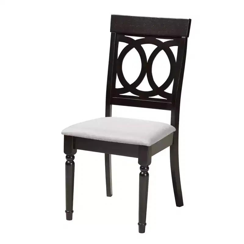 5-Piece Round Dining Set 4 Upholstered Chairs Rubberwood Cut-Out Back Foam Padded Seats