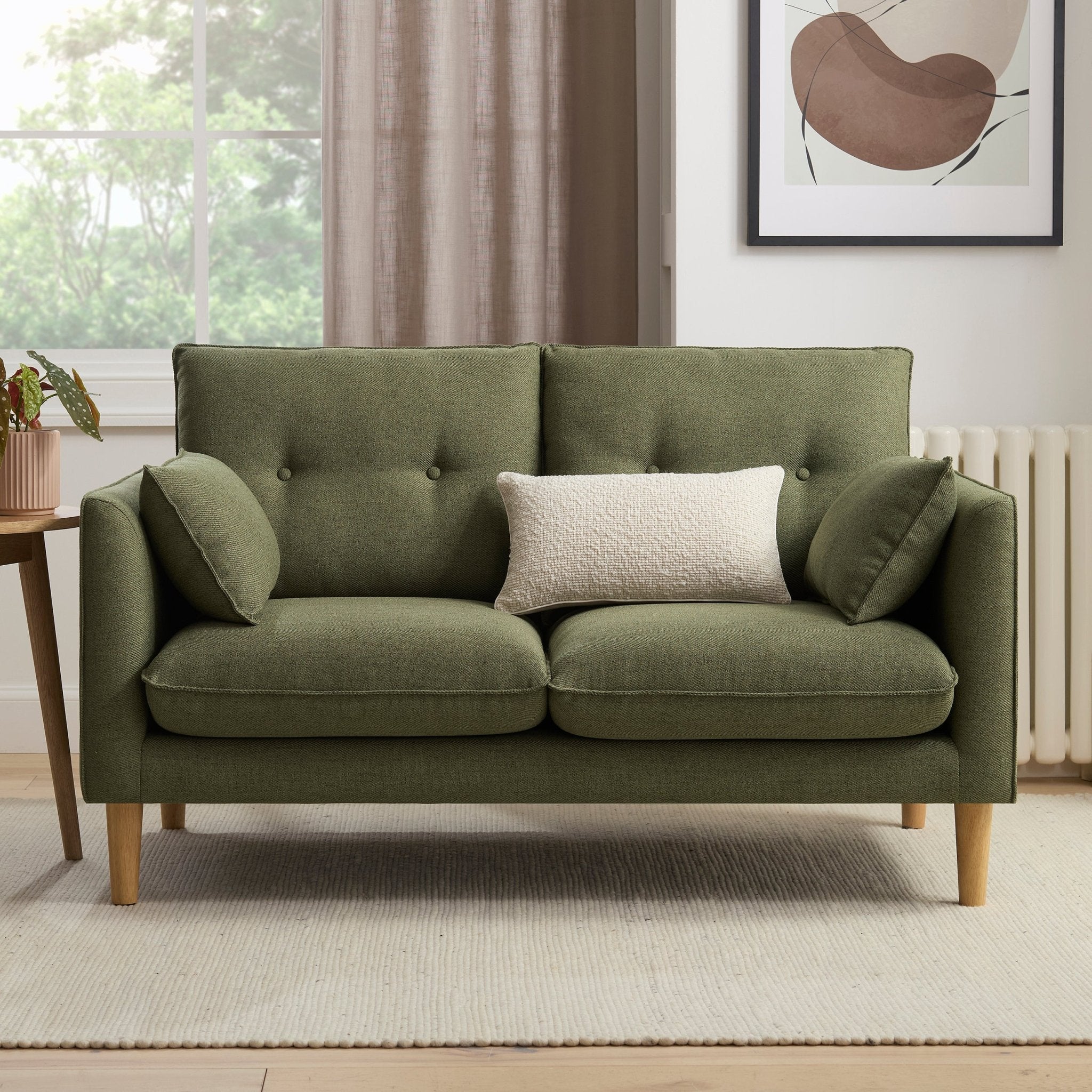 2 Seater Sofa - Woven Green - Relax and unwind on the velvet 2-seater sofa in a woven green - a stunning addition to your living space.