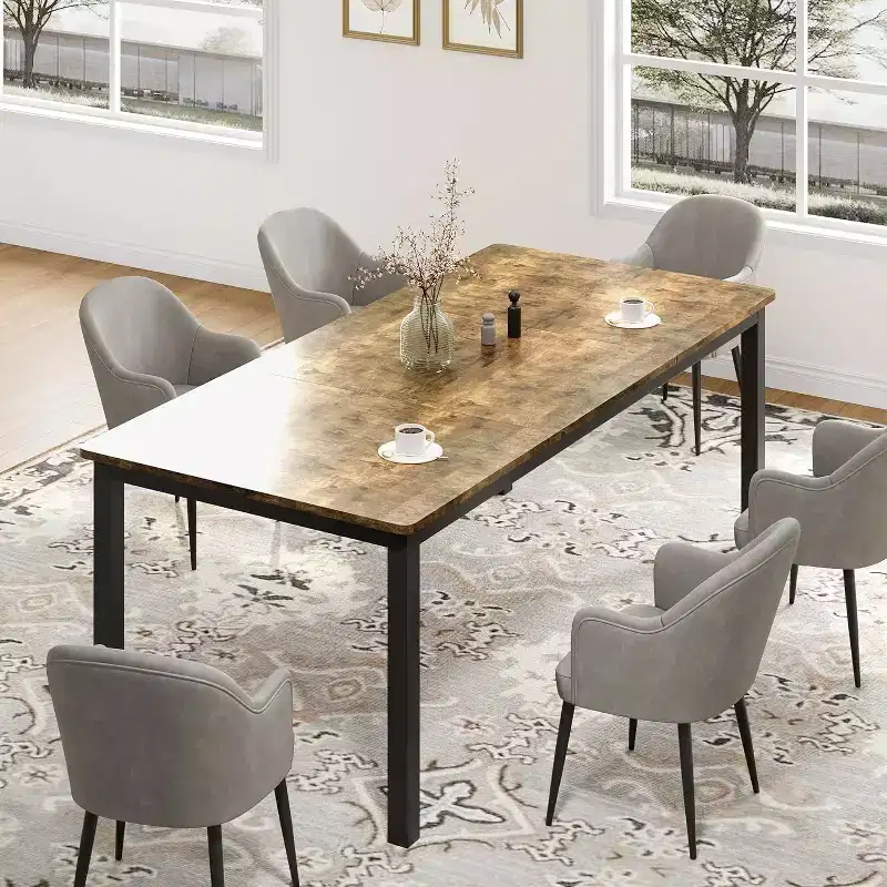 79 Large Rectangular Dining Table for 6-8 People, Industrial Wood Kitchen Table with Metal Legs