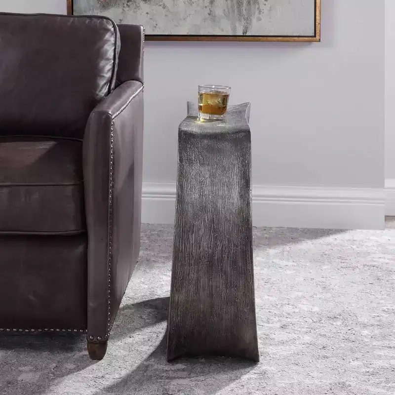 Industrial Antique Silver Accent Side End Table 24 x 8 1/2 Sculptural Frame for Living Room Bedroom Bedside Entryway