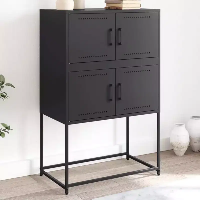 vidaXL Sideboard Black Steel Medium Sideboard Rectangular Industrial