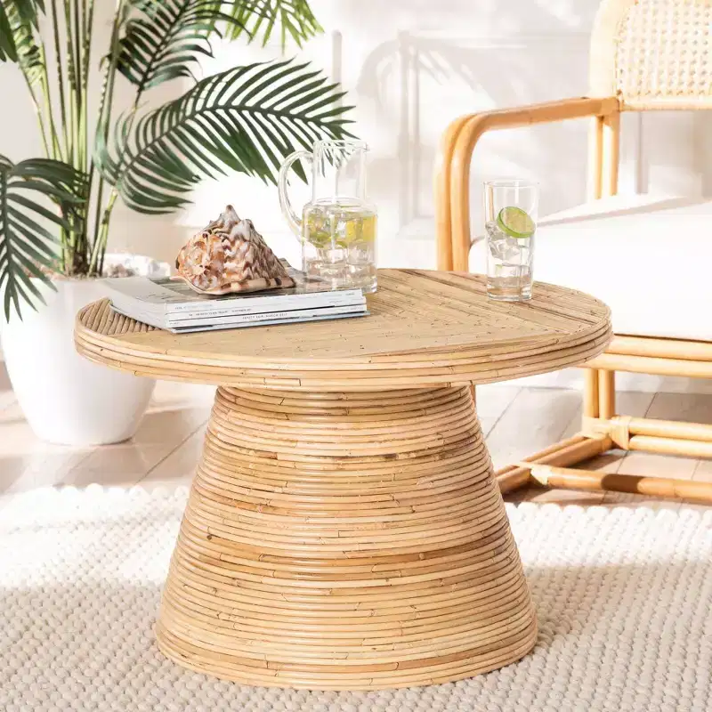 bali & pari Bella Natural Rattan and Mahogany Wood Coffee Table Natural: 17.7" High, No Assembly Required