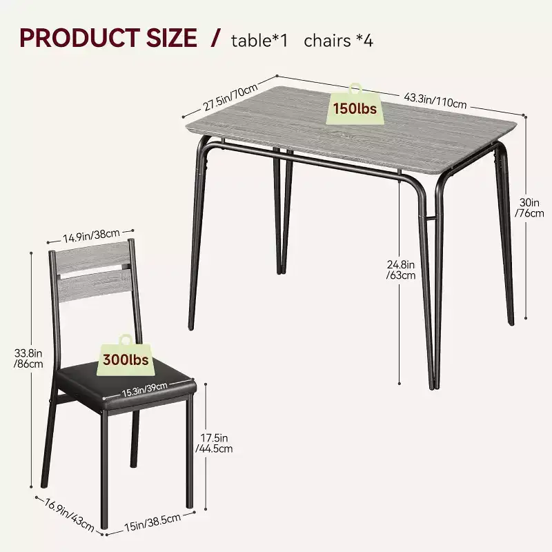 GustoWave 5 Piece Dining Table Set, with 4 Upholstered Chairs