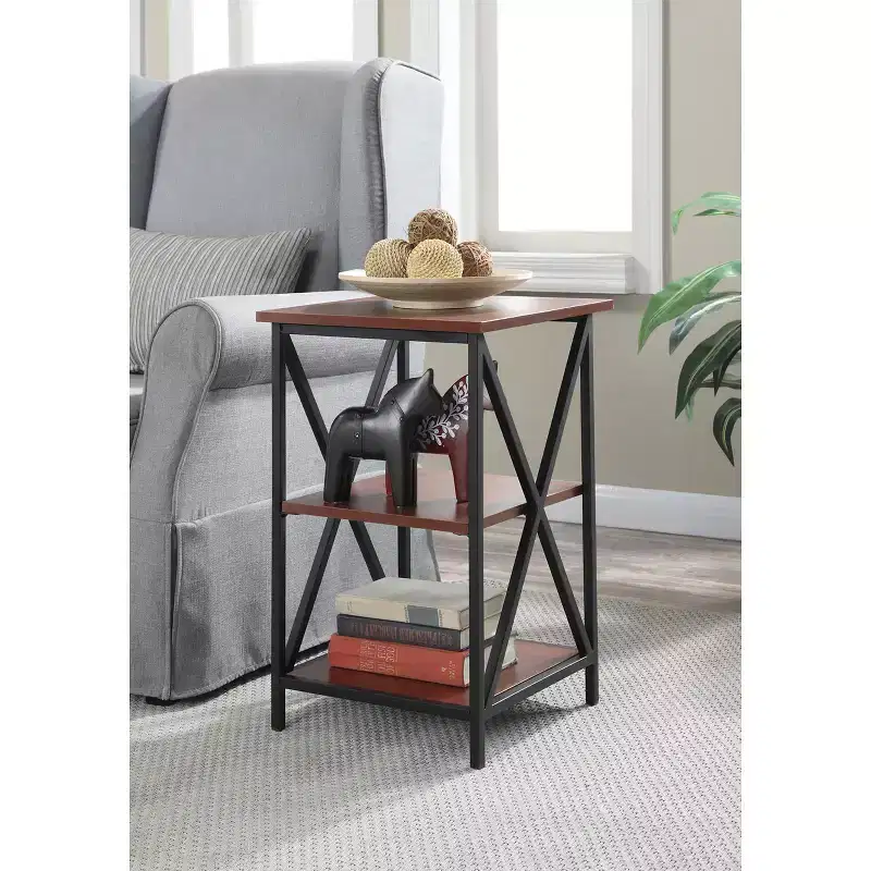 HomeStock Belmont Glass End Table with Shelf, Clear Tempered Glass Sides, Durable Top and Contemporary Open Display Design