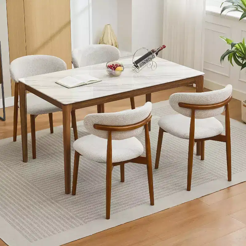 Dining Chairs Set of 4, Mid Century Modern Upholstered Dining Room Chairs, Farmhouse Kitchen Chairs with Padded Fabric Seat & Wood Legs, Beige