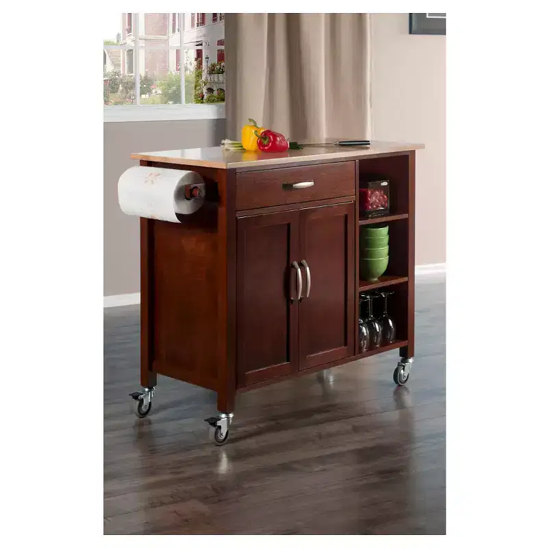 Kitchen Cart Wood/Walnut/Natural - Mobile Storage Unit with Towel Rack, Hardwood Frame