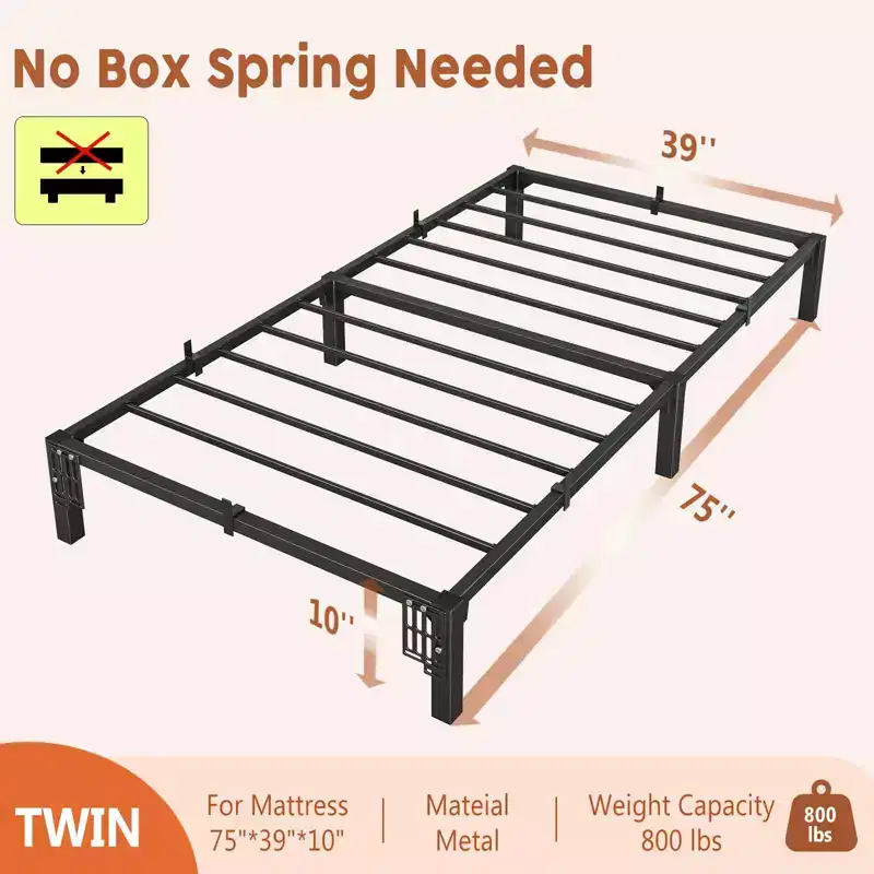 Twin Full Queen King Size Metal Bed Frame, 6/8/10/14 Inch High Platform with Iron Slats, No Box Spring Needed, Heavy Duty Support Up to 800 lbs
