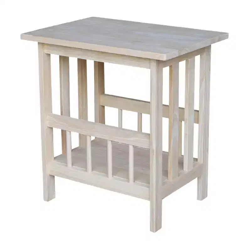 Mission Magazine End Table Unfinished - International Concepts: Hardwood Frame, Storage, Wood Legs, Rectangle Shape, 23.2 Height
