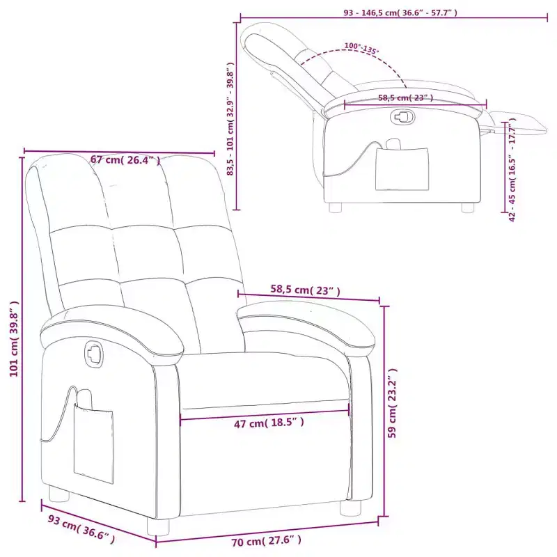 vidaXL Massage Recliner Chair, Adjustable Backrest/Footrest, Reclining Sofa - Dark Green