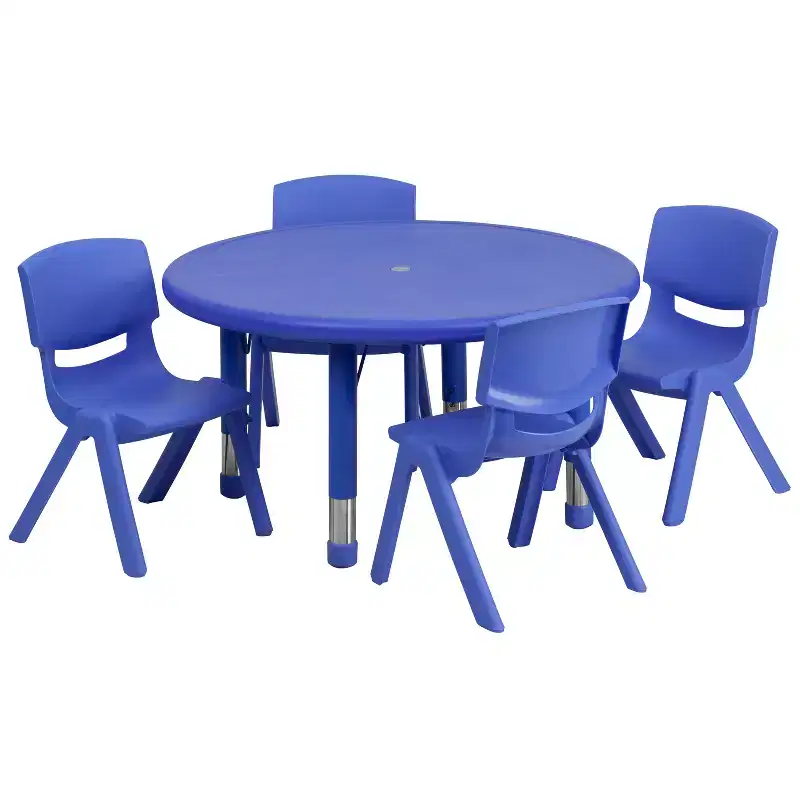 Emma and Oliver 33 Round Plastic Height Adjustable Activity Table Set with 4 Chairs