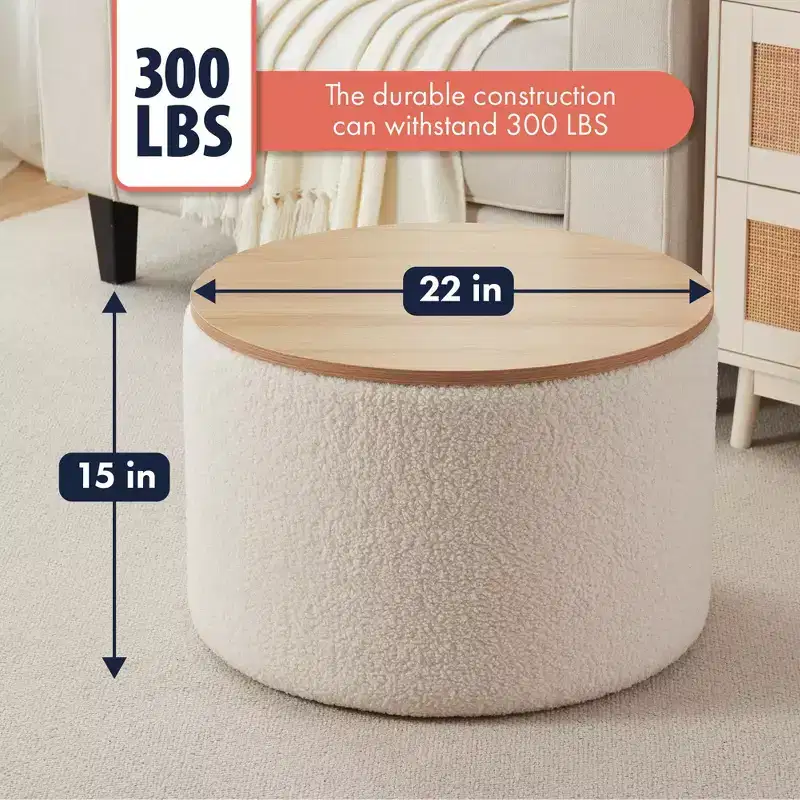 Large 22 Inch Round Coffee Table Storage Ottoman