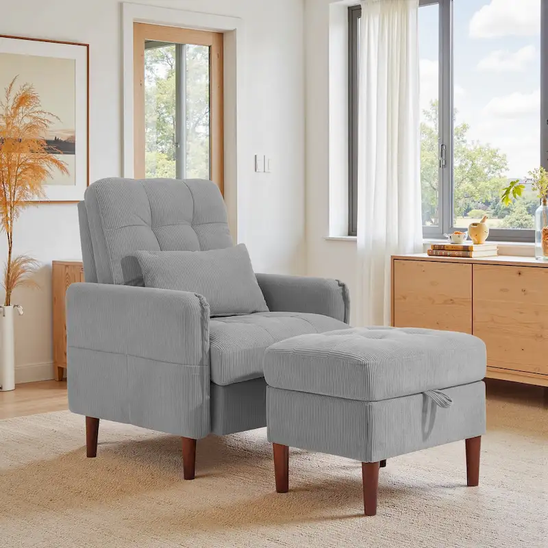 UIXE Modern Lounge Chair Accent Chair and Stroage Ottoman With Adjustable Backrest