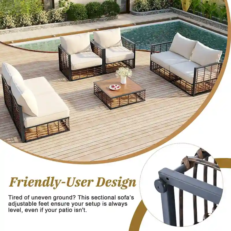 7-Piece Metal Patio Sectional Sofa Set, All-Weather Garden Conversational Furniture Set with Thick Cushions and Coffee Table