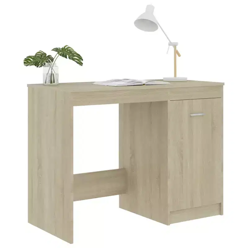 39.4 Inch Modern Sonoma Oak Computer Desk with Built-in Storage Cabinet for Home Office