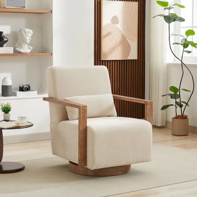 30.31 Linen Blend Upholstered 360 Swivel Accent Chair
