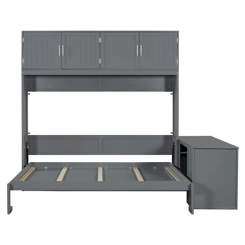 Queen Mounted Murphy Bed with Lift, Storage Cabinets & Convertible Desk