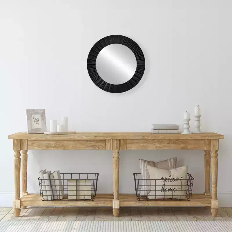 Black Contemporary Fluted Round Mirror Wall Decor