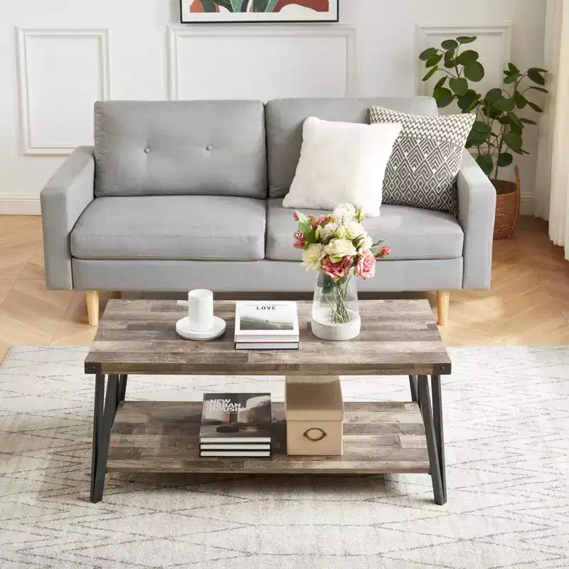Probe Hues Modern Storage Coffee Table with Metal Frame & Versatile Shelf