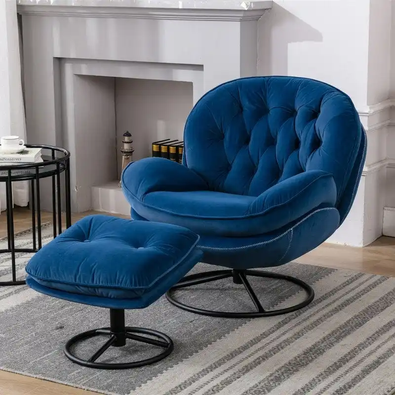 Accent chair TV Chair Living room Chair Grey with ottoman