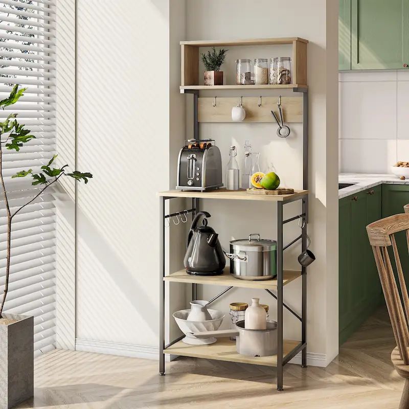 60 Inch Kitchen Baker's Rack with Hutch 8 Side Hooks