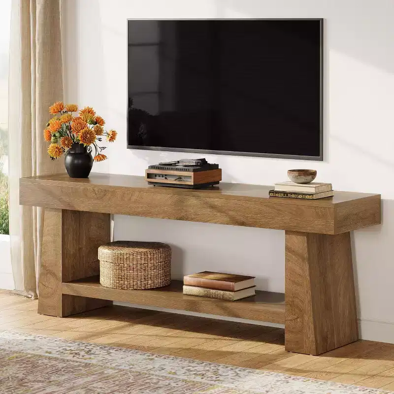 63-Inch TV Stand for 55/60/65/70-Inch TVs, 2-Tier Wooden Entertainment Center, Media Console Table for Living Room, Bedroom