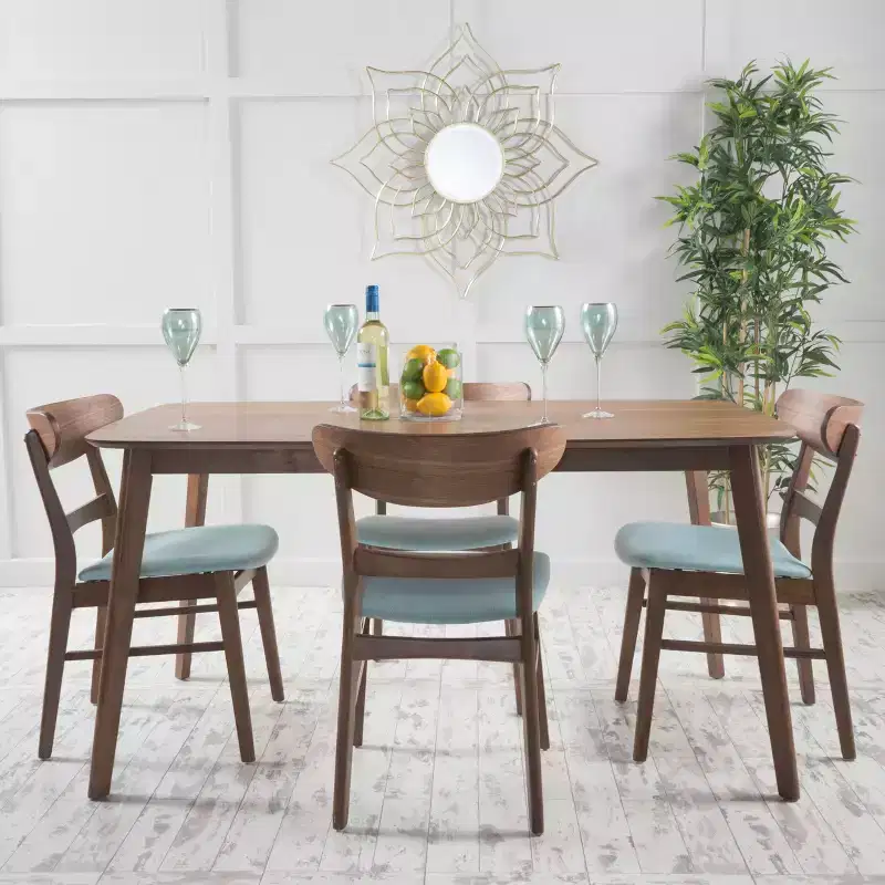 GDFStudio Dimick Mid Century Modern Fabric Upholstered Wood 5 Piece Dining Set