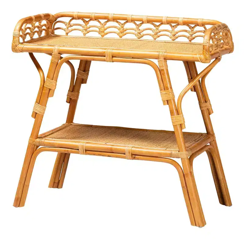 bali & pari Nayana Natural Rattan 2 Tier Console Table Light honey: Handcrafted, No Assembly, Bohemian Style