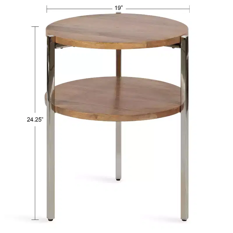 Kate and Laurel Lamaar Round Wood Side Table, 19x19x25, Natural and Silver