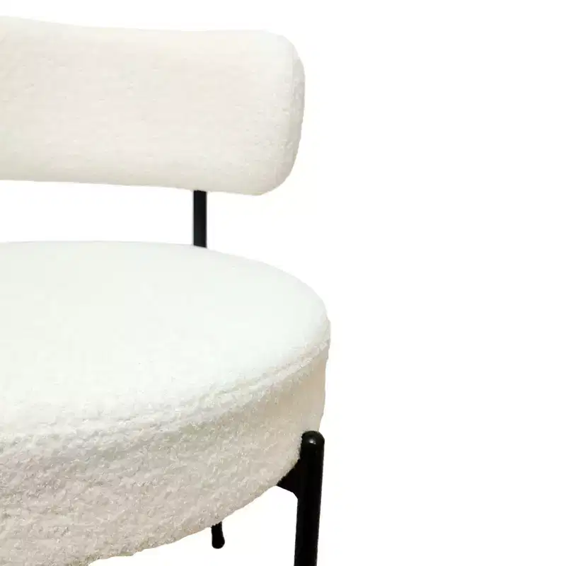 Mid-Century Modern Dining Chairs Set of 2, Round Upholstered with Curved Back & Metal Legs, Boucle Kitchen Dining Room Side Chairs
