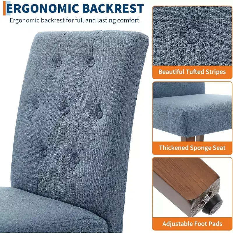 Button Tufted Parsons Dining Chairs Set of 2, Upholstered Fabric Kitchen Chairs with Padded Seats & Wood Legs, Living Room Kitchen Furniture