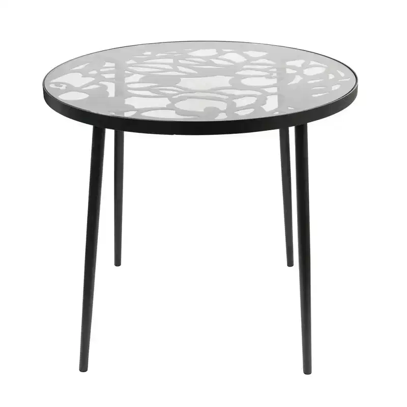 LeisureMod Devon 31 Modern Bistro Dining Table - Rust-Proof Aluminum Tree-Design Base with Circular Tempered Glass Top for Indoor/Outdoor Use