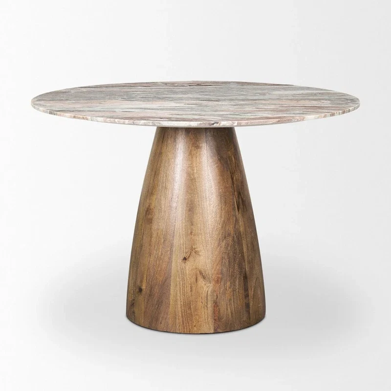 Round Pedestal Dining Table with Pink Marble Top - 42