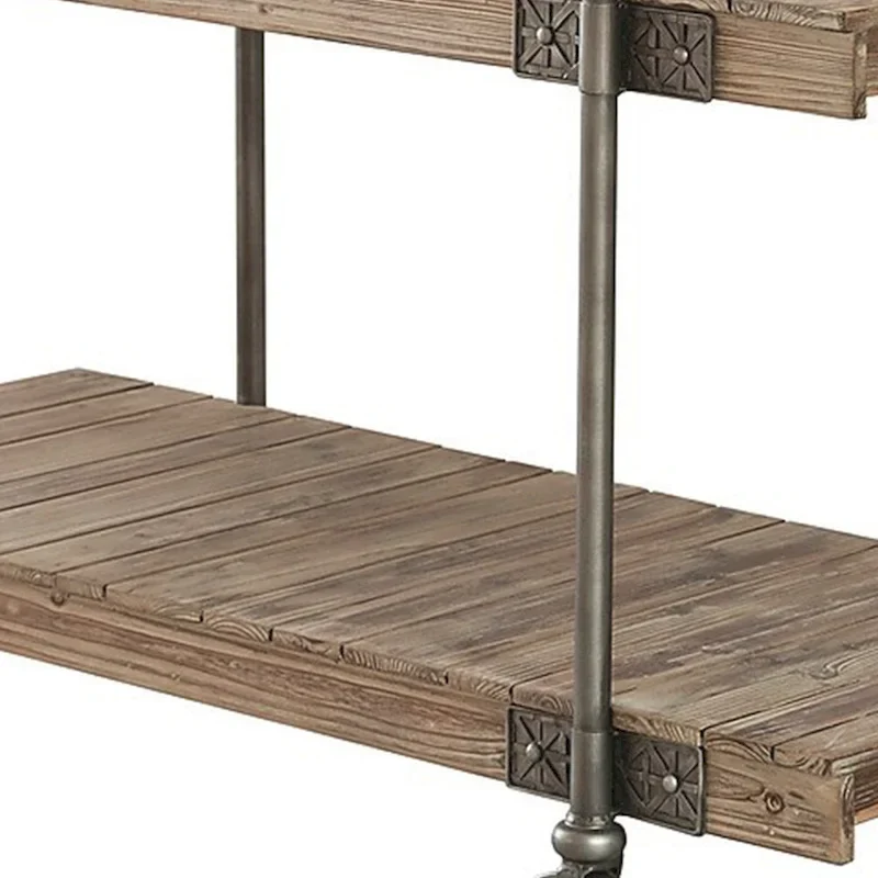 Industrial Sofa Table with Slatted Plank Design and Wheel Legs - 47W
