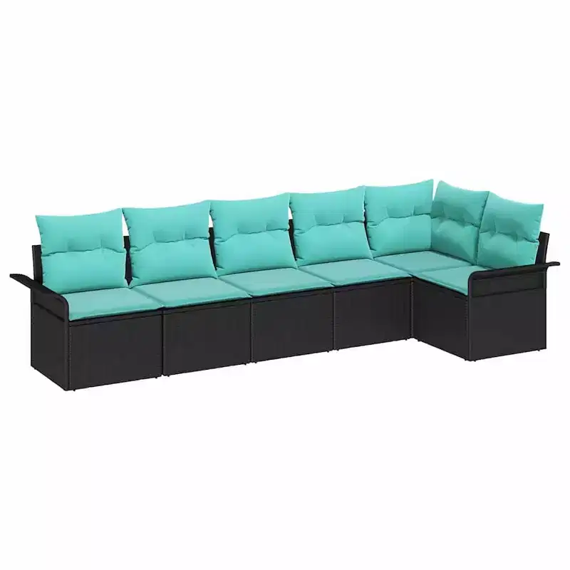 vidaXL Garden Sofa Set with Cushion 6 pcs Black Poly rattan - Black and Turquoise without table