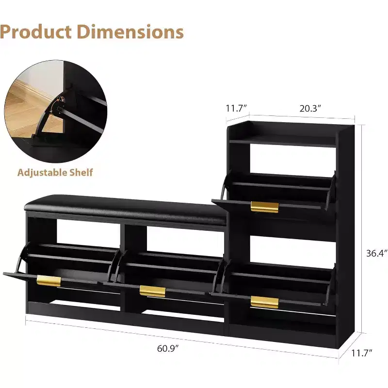 Shoe Storage Cabinet with Bench & 4 Flip Drawers - Narrow Entryway Organizer for 35-40 Pairs