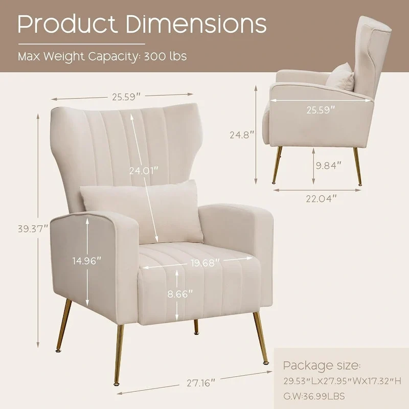HOMYKA Accent Chair Upholstered Velvet Wingback Armchair Set of 2