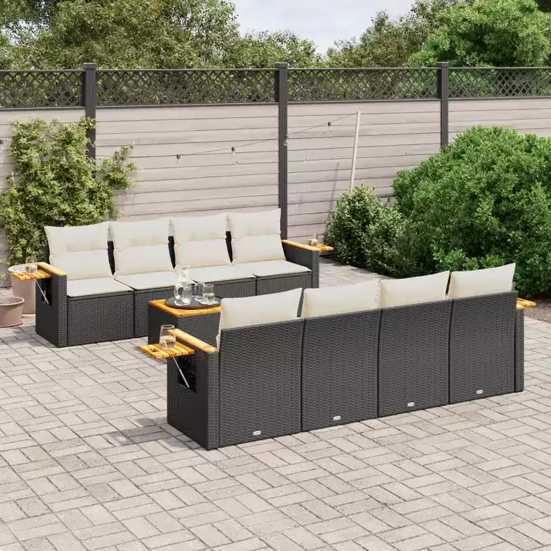 vidaXL 9 Piece Patio Sofa Set with Cushions Poly Rattan