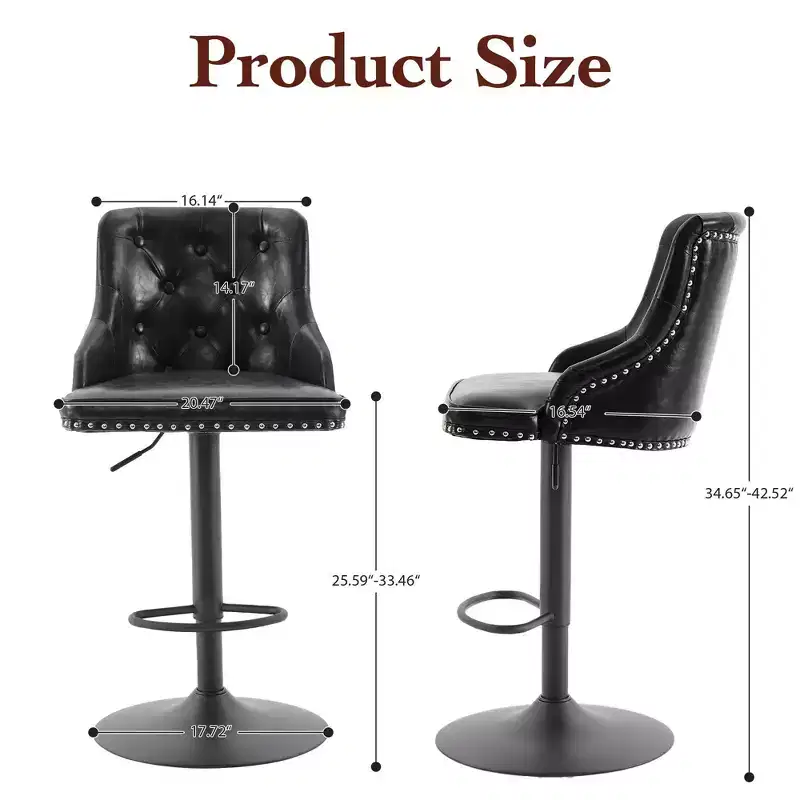 Bar Stools Set of 2,Adjustable Swivel Barstools, Faux Leather Bar Chairs,Upholstered Counter Height with High Backrest