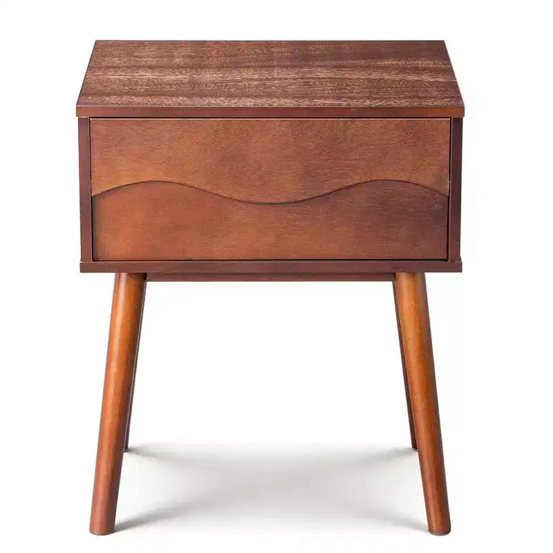 Brown P2 MDF Nightstand, Tall Legs, Handleless, 1 Drawer, 20.1